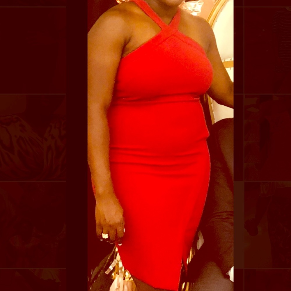 Red Halter Style Cocktail Dress